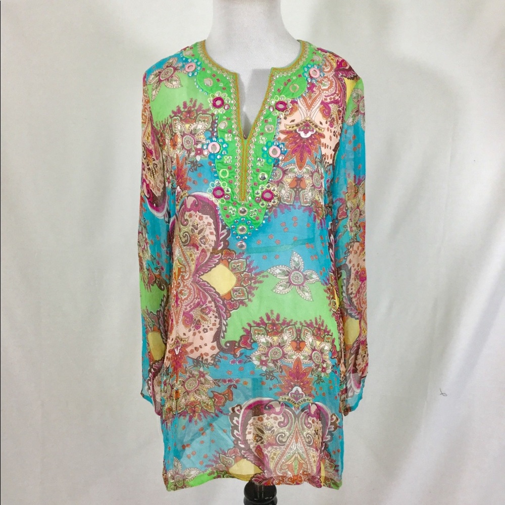 | Colorful 100% Silk Tunic.